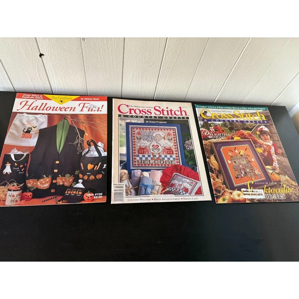 Vintage 1990s Cross Stitch Pattern Booklets Magazines Lot of 18 Needlework